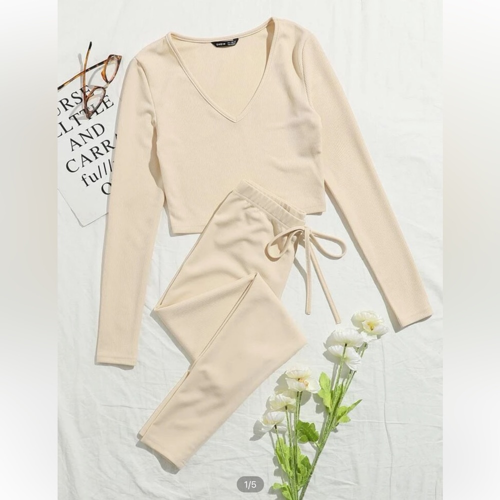 SHEIN 2 piece set Cream